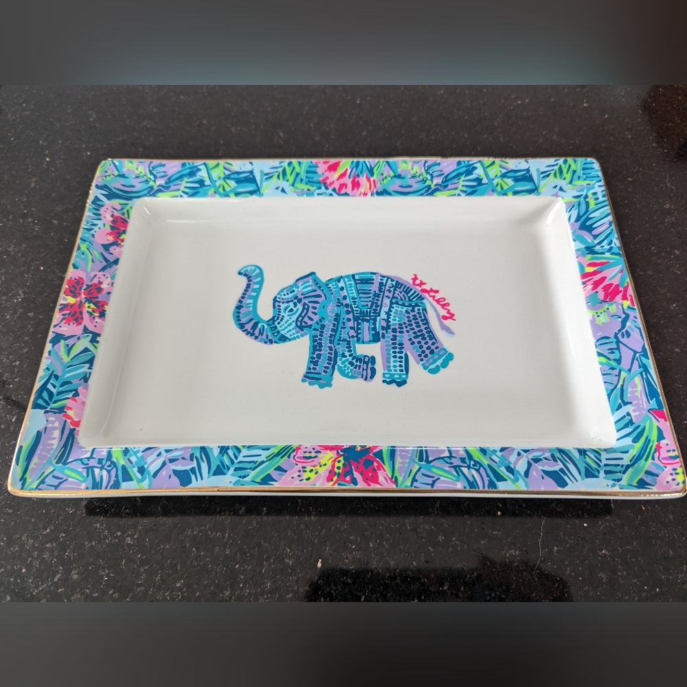 Lily Pulitzer Elephant 9" Rectangle Jewelry Trinket Dish